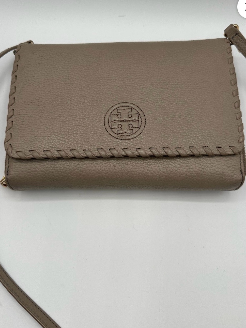 Tory Burch Taupe Whipstitch Crossbody Bag